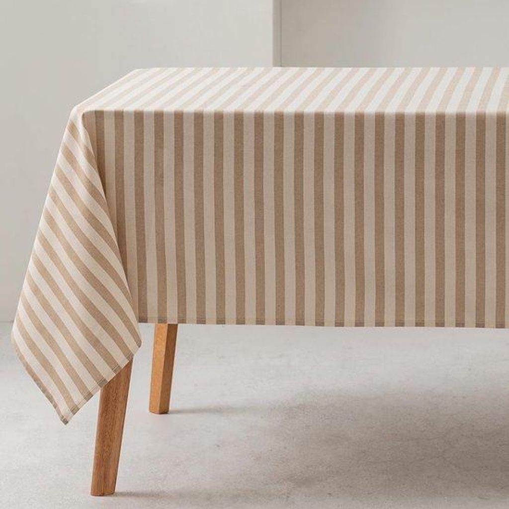 Beige gestreept Tafelkleed aus 100% Baumwolle 140x180 cm