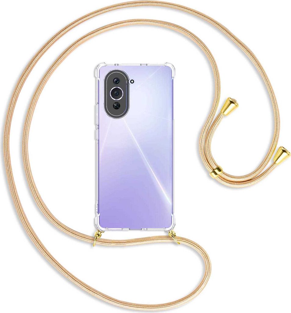 Handykette Backcover-Schutzhülle mit Band (Metall goldfarben) für Huawei nova 10 (NCO-AL00, 6.67'') - Goldkordel