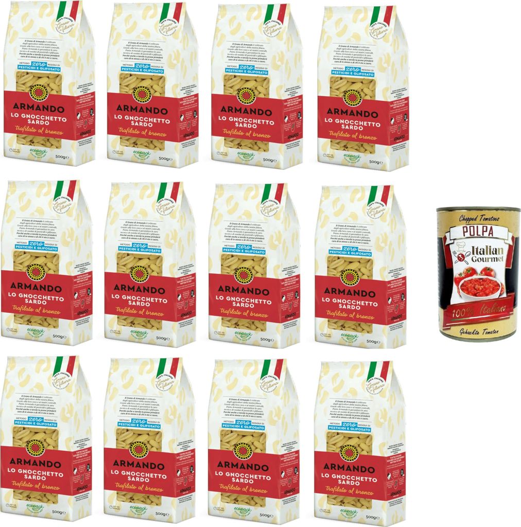 Armando Lo gnocchetto sardo pasta di semola Trafilata al bronzo Sardischer Gnocchetto, aus Bronze gezogene Grießnudeln 12x500gr + Italian Gourmet ...