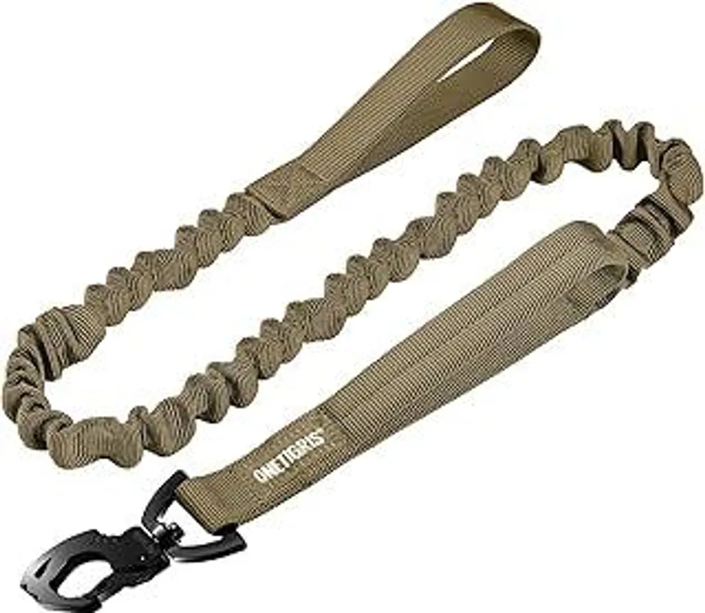 OneTigris Guinzaglio per cani con molla 86 cm - 120 cm Guinzaglio in nylon con clip metallica a forma di zanna di tigre e 2 imbottiture morbide, lunghezza - Marrone