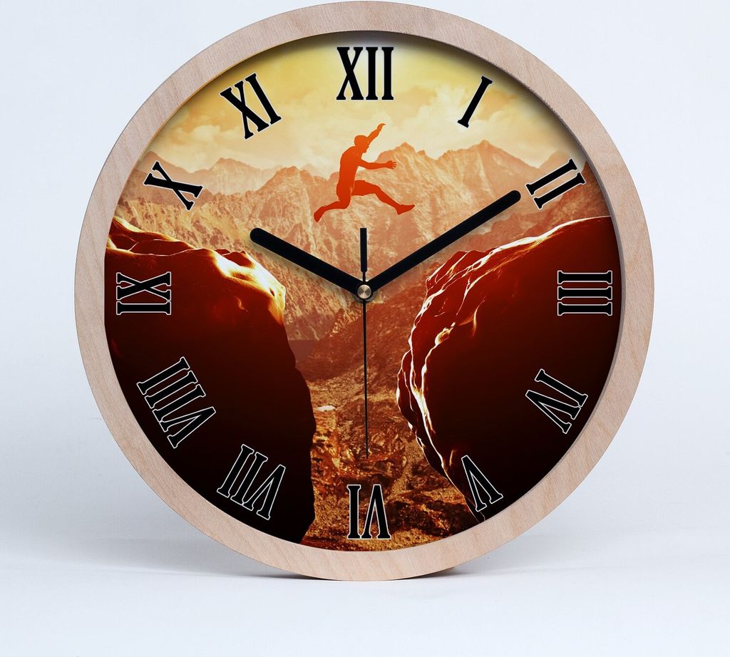 Holzuhr 25fi cm wanduhr - schwarze Spitzen - Sprung über den Abgrund