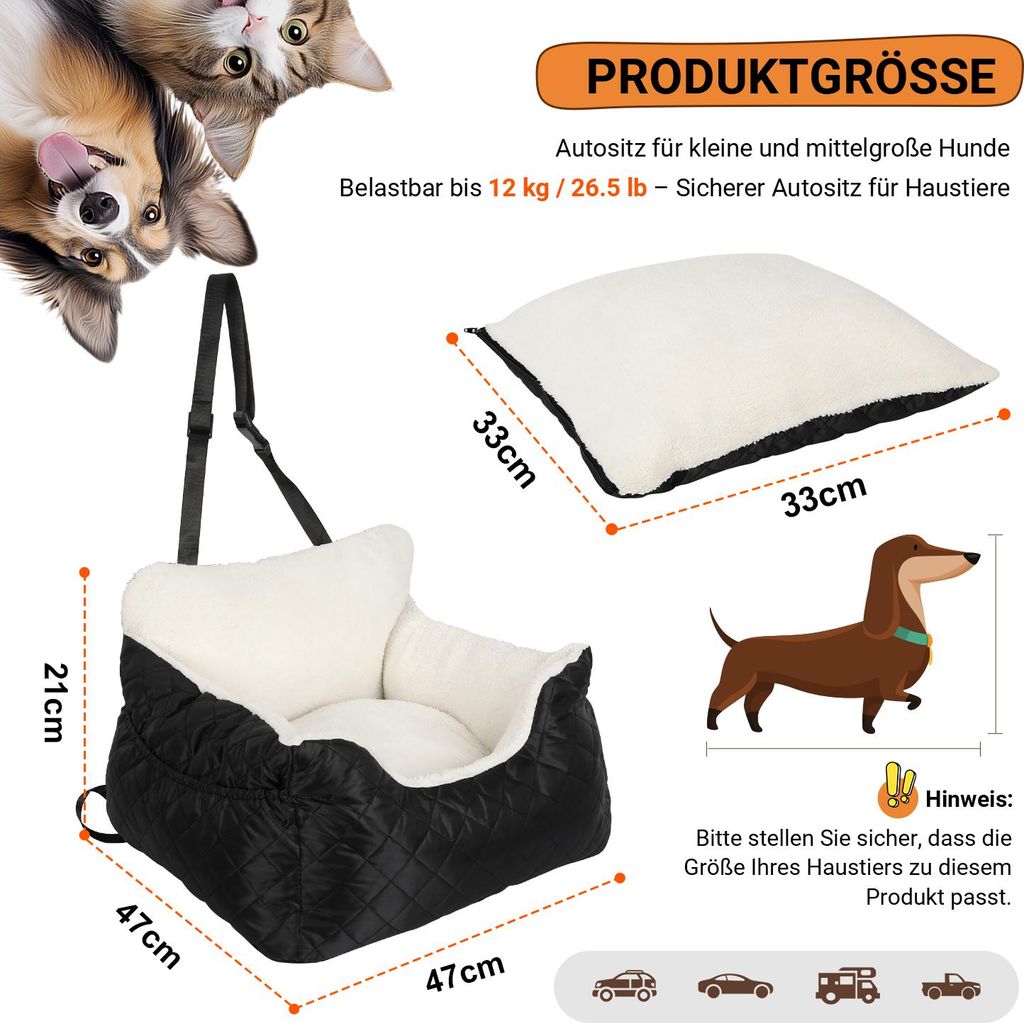 Siège Auto Pour Chien Taille L (76x52x57 Cm) - Rehausseur Lavable Avec Laisse De Sécurité - Gris - Pour Chiens Jusqu'à 25 Kg - 9