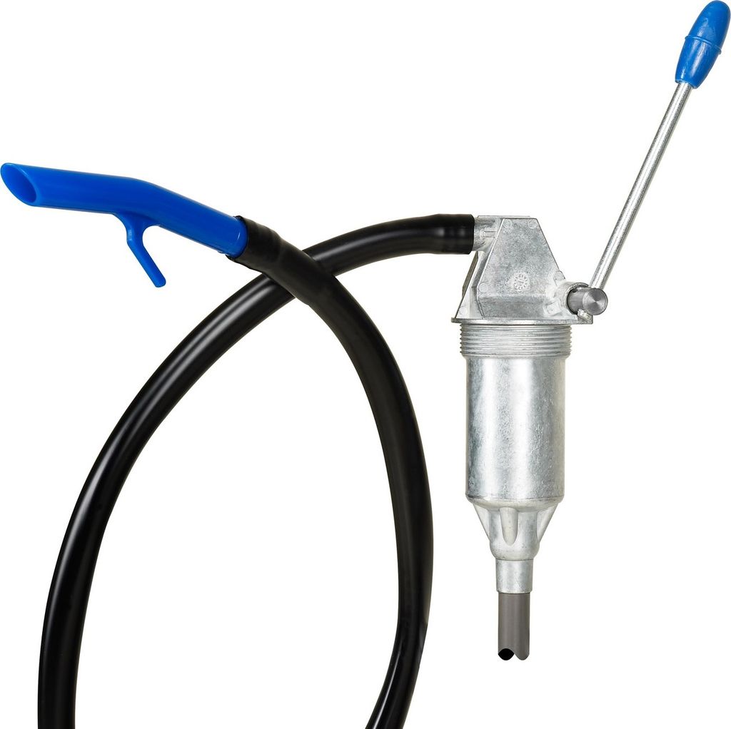 A hand pump with a hose and nozzle.