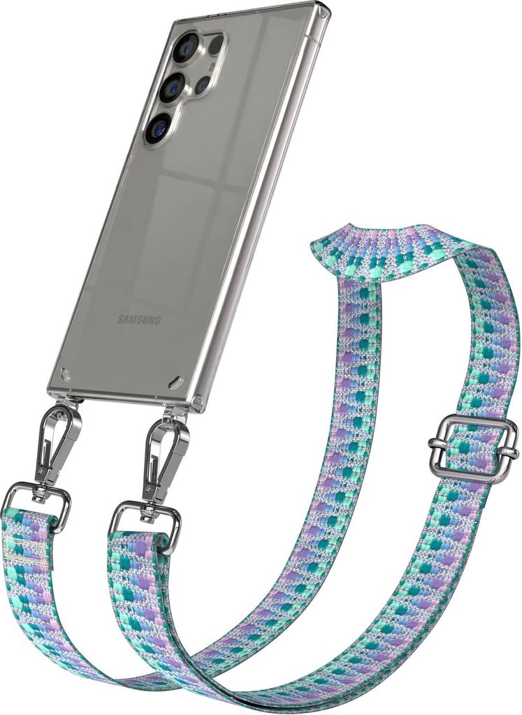 EAZY CASE Handykette - Verstellbarer Trageriemen kompatibel mit Samsung Galaxy S24 Ultra, Handykordel mit transparenter Silikon-Hülle, Karabiner S...