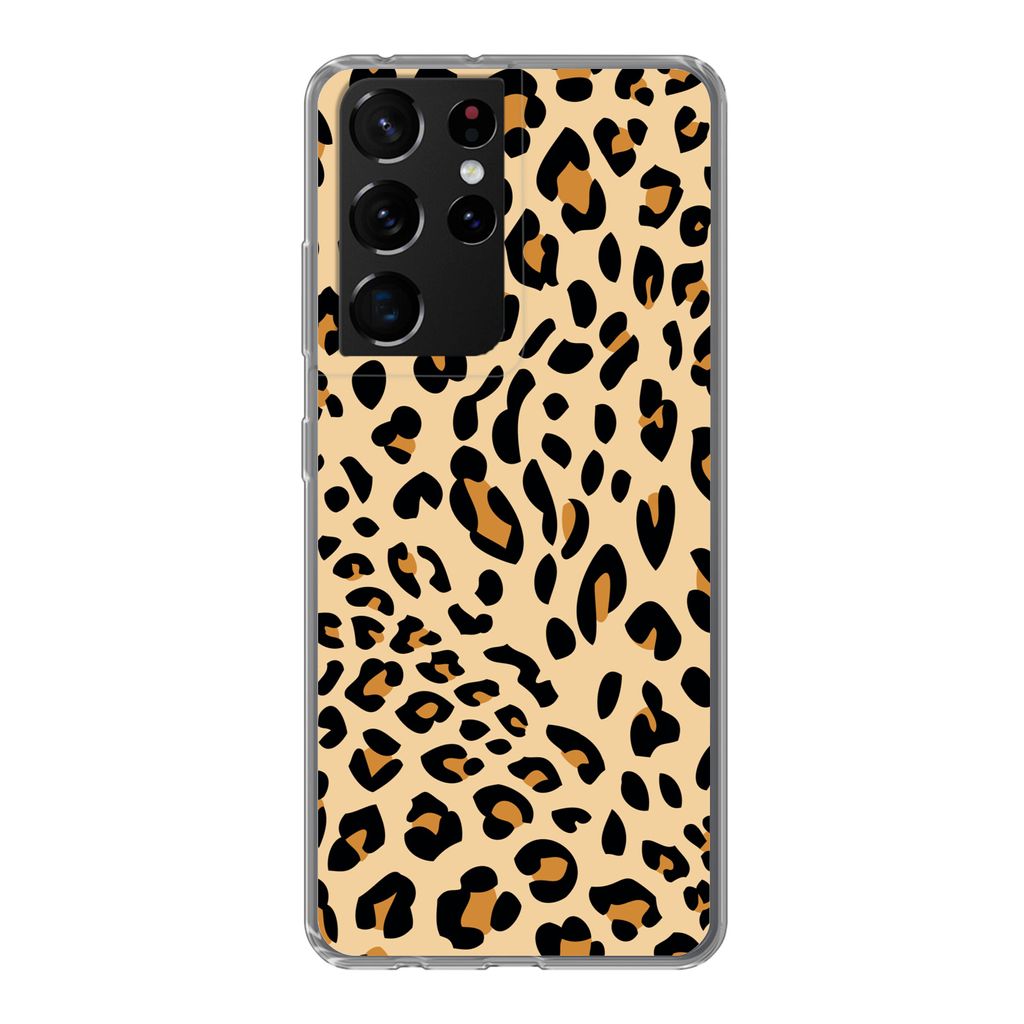 MuchoWow Handyhülle Schutzhülle Hülle für Samsung Galaxy S21 Ultra Tiermuster - Panther - Leopard Silikon Softcase Handy Hülle - Mobiltelefon