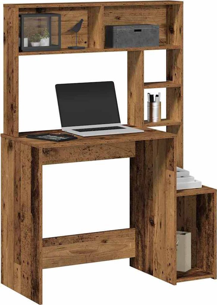 "SALE 2026"Schreibtisch - elegantes Design - Computertisch/Bürotisch - mit Regal Altholz-Optik 100x45x140cm Holzwerkstoff NEU196767 - Schreibtische