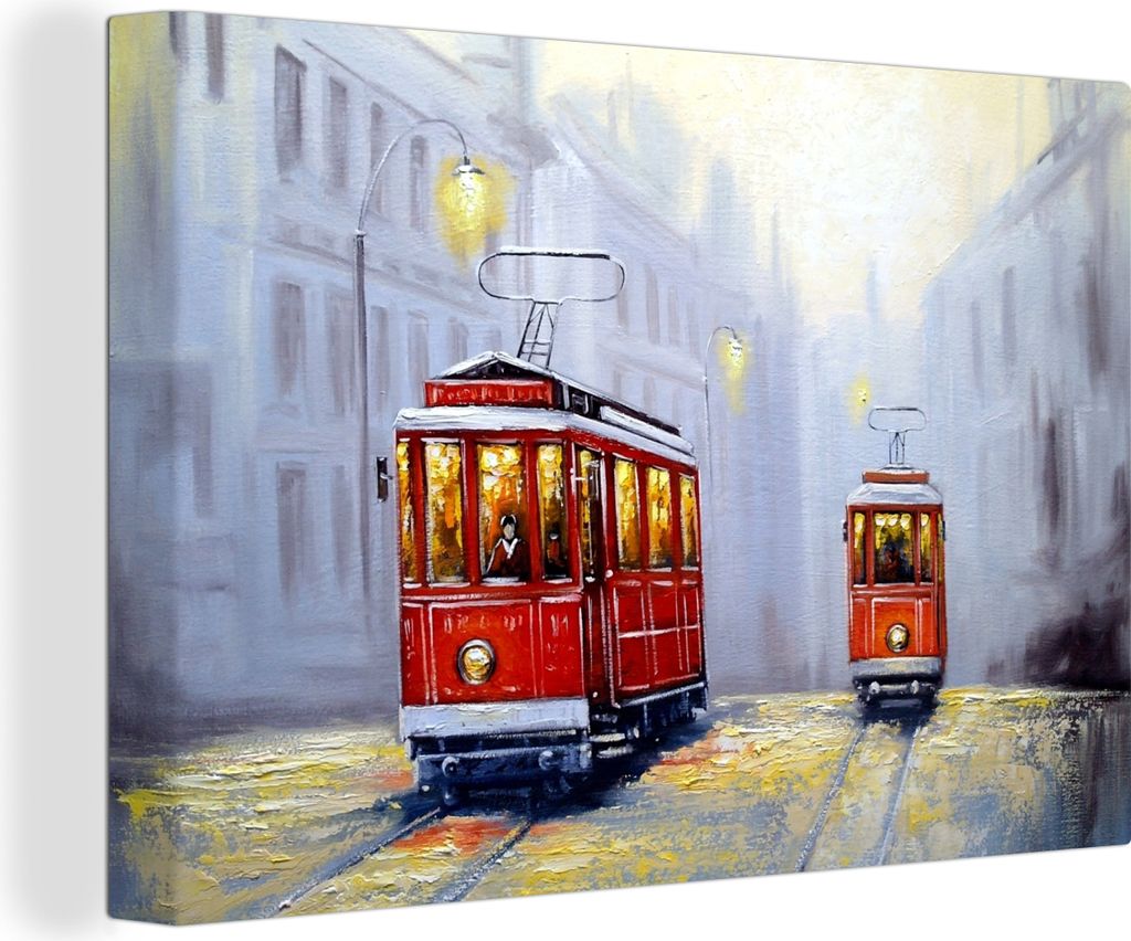OneMillionCanvasses - Leinwandbilder - 140x90 cm, Gemälde - Straßenbahn - Stadt - Öl, Wandbilder Kunstdruck Wanddekoration - Foto auf Leinwand...