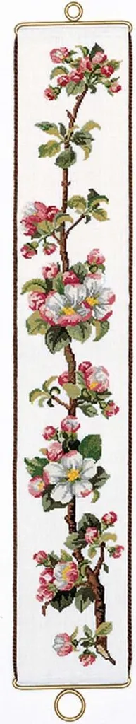Broderie Point de Croix Compté Branche de Pommier Motif 12x75cm