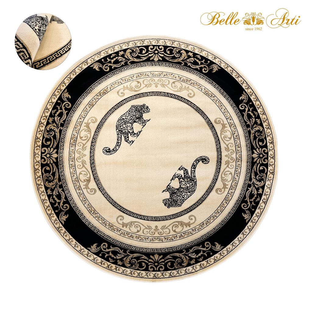 Luxus Teppich mit Jaguar Motiv – Rund-in schwarz-gold - Italienisches Flair - 100% Viskose 152 cm Ø