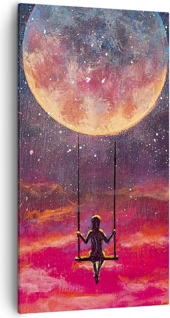 Bild auf Leinwand - Leinwandbild - Einteilig - Mond Schaukel Frau - 55x100cm - Wand Bild - Wanddeko - Wandbilder - Leinwanddruck - Bilder - Wanddek...