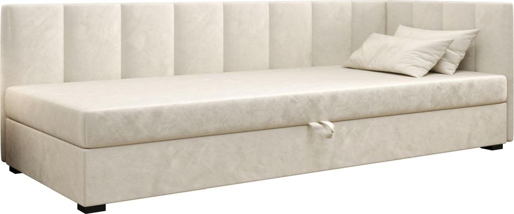 AURA SOFA Boxspringbett ZIKA PLUS 90x195 Komplett-Set mit Bonell Matratze, Polsterbett mit Bettkästen - Hellbeige, MONOLITH 02