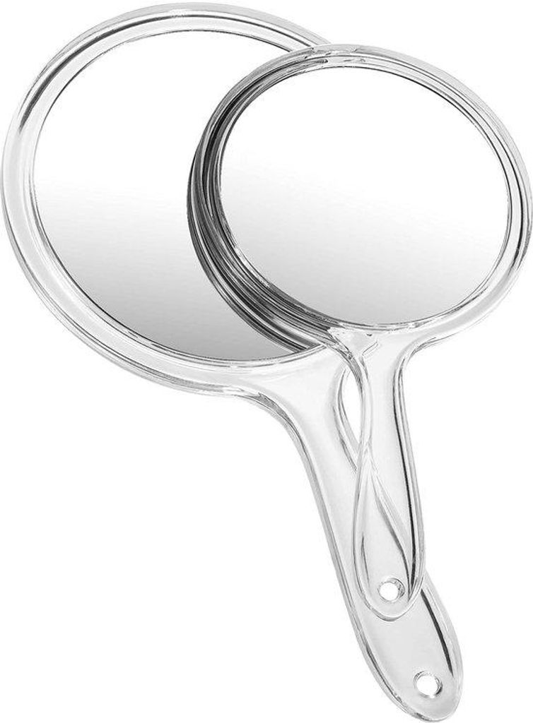 Glas-Zweifach-Handspiegel mit 1X/3X-Zoom, Griff und transparentem Design, 2er-Pack