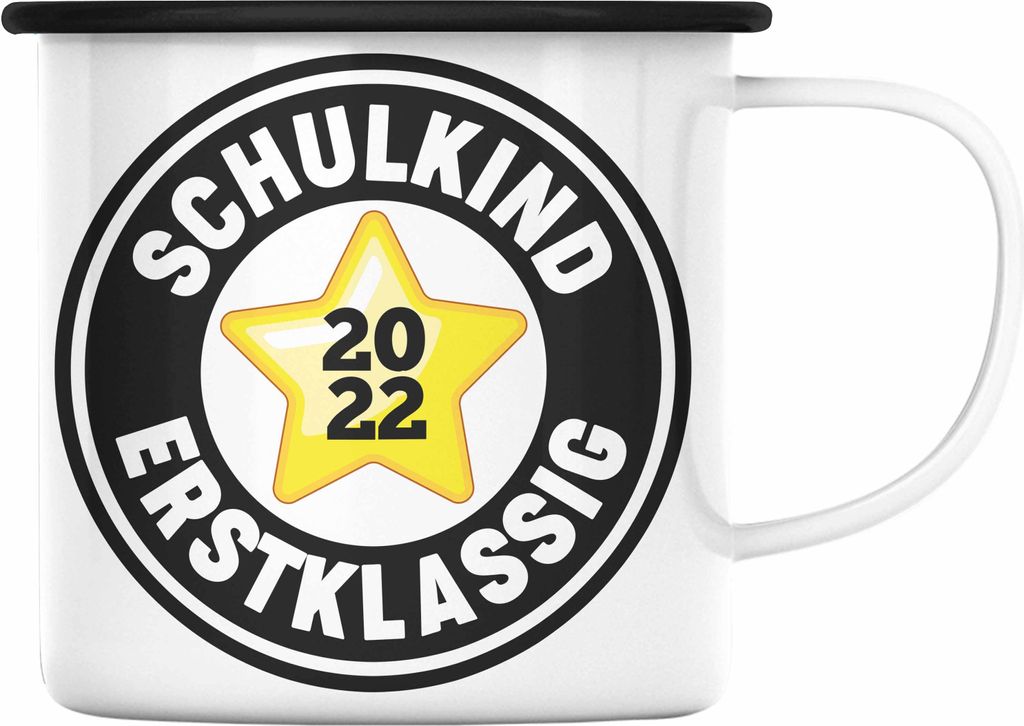 Trendation - Schulkind Erstklassig Einschulung Junge Mädchen Geschenk Schultüte Füllung Emaille Tasse Schulstart 1. Schultag Schuleinführung Sc...
