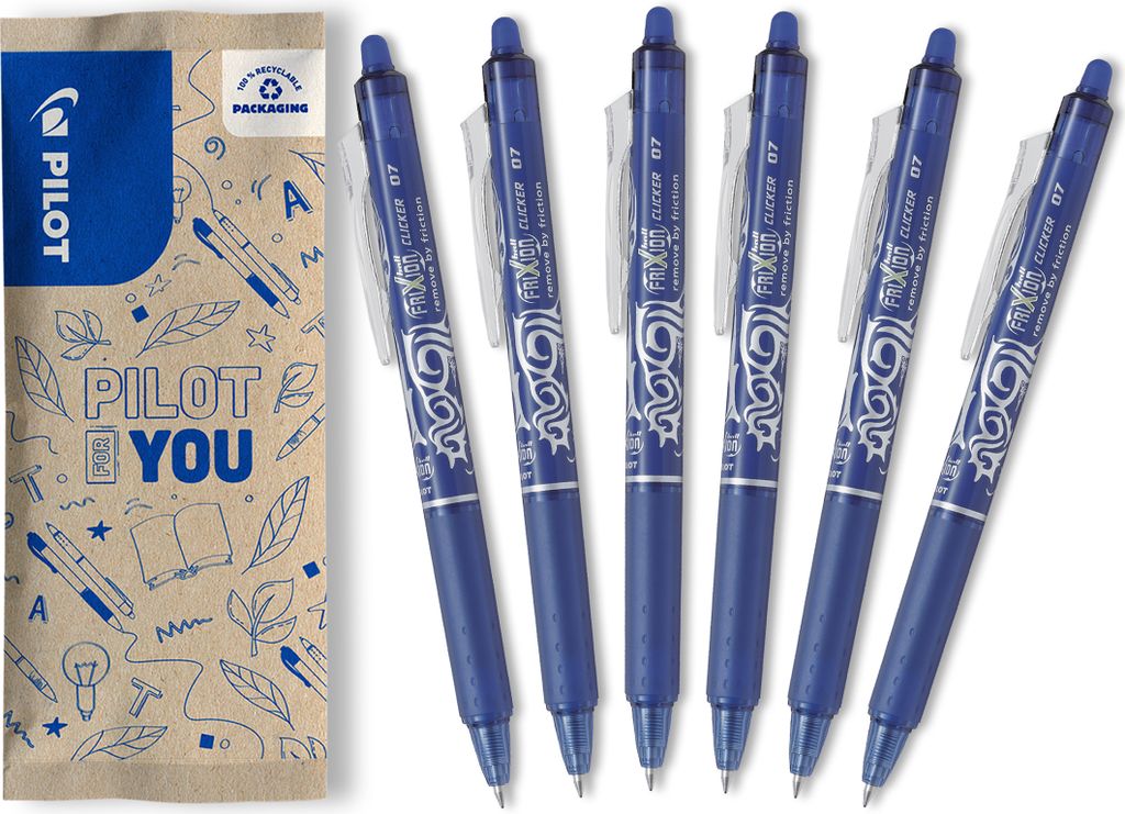PILOT FriXion Clicker 0.7 Tintenroller - 6er Set, radierbar, Farbe Blau