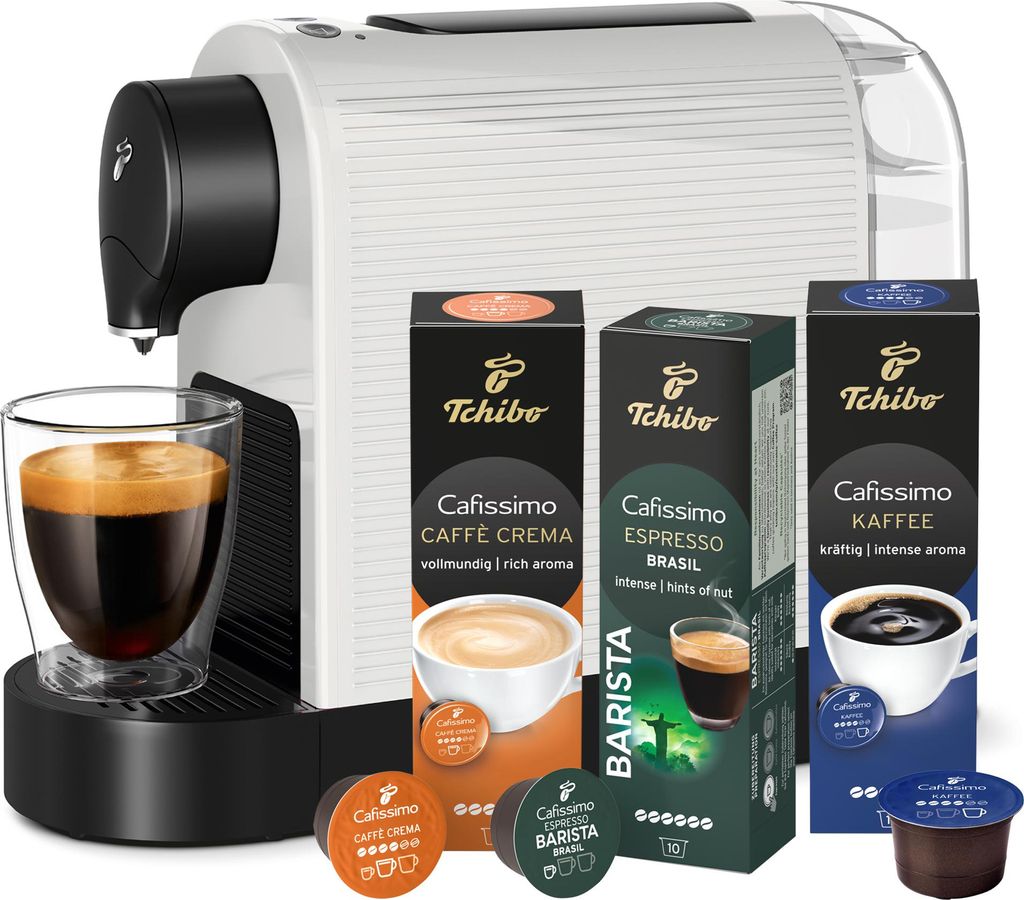 Tchibo Cafissimo „Pure plus“ Kaffeemaschine Kapselmaschine inkl. 30 Kapseln für Caffè Crema, Espresso und Kaffee | 0,8l | 1250 Watt | 11,9 x ...