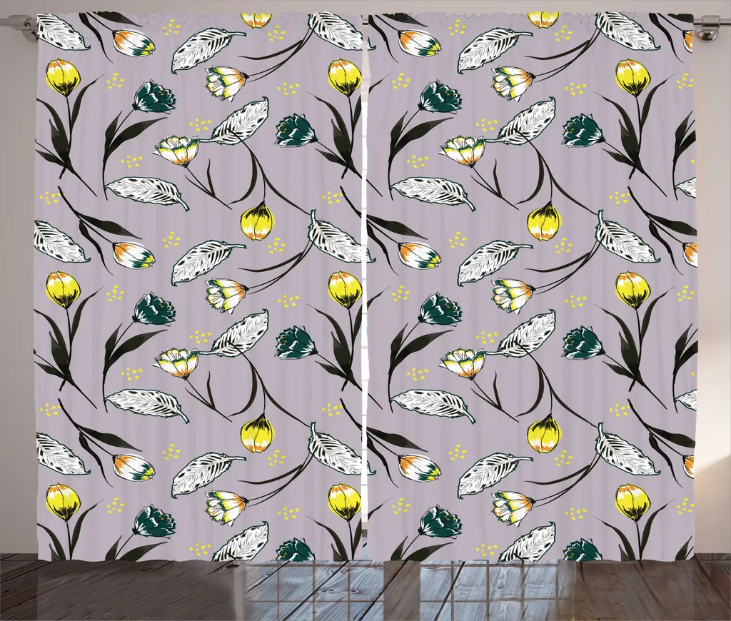 Rideaux Salon 280x225 cm pour Cacher le Vis-à-vis avec Fleurs Violettes