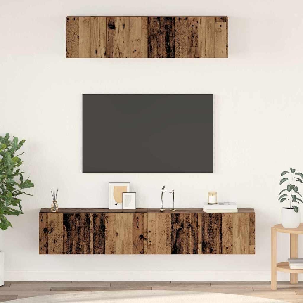TV-Schrank Set Wandmontiert Sonstiges mit Speicher mit Tür 4 pcs Altholz Mittel Holzwerkstoff
