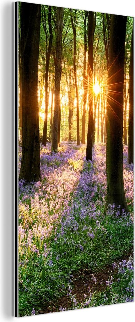 MuchoWow Wanddekoration Metall Metallbild Wandkunst 40x80 cm Wald - Blumen - Lavendel - Sonne - Lila - Natur MuchoWow Aluminium Gemälde - Wanddeko...