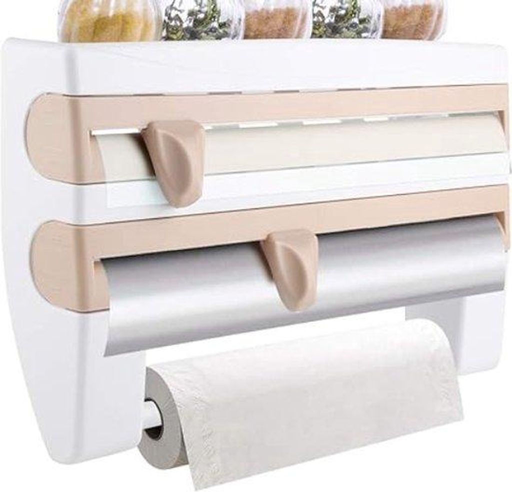 Küchenrolhalter mit Kräuterregal, Küchenrolhalter, Wandhalter, Verschlußfolie, Aufbewahrungsregal, Küche, Verschlußfolie, Papiertütenhalter,...