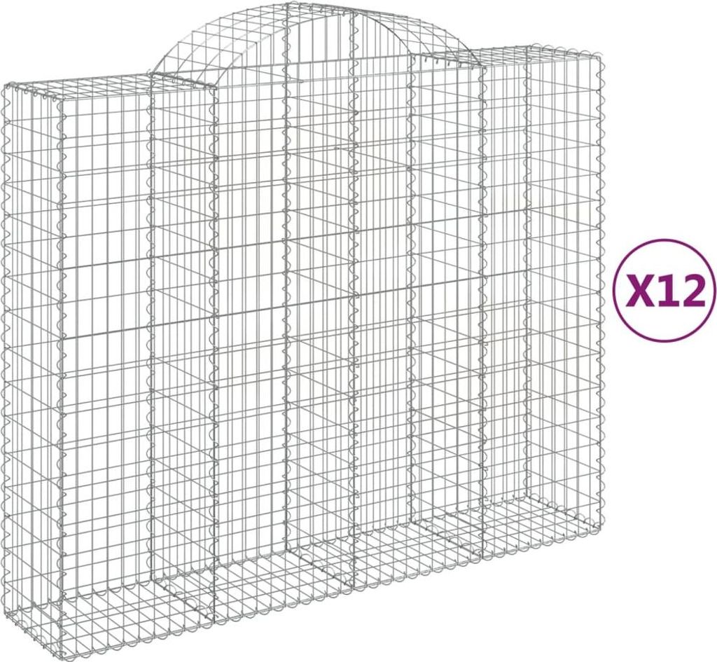 vidaXL Gabionen mit Hochbogen 12Stk. 200x50x160/180cm Verzinktes Eisen