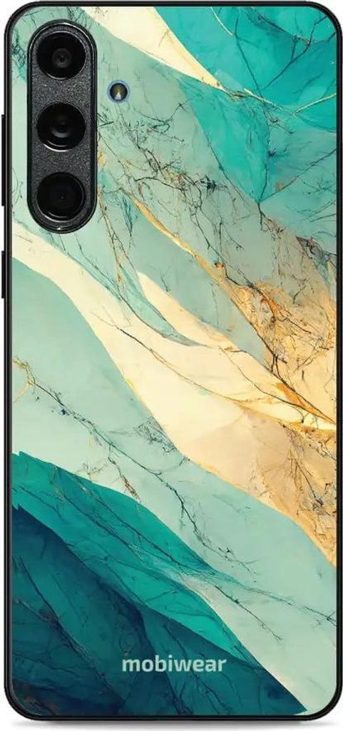 Handyhülle für Galaxy M55 5G, Mobiwear Glossy Case, Türkis-Marmor