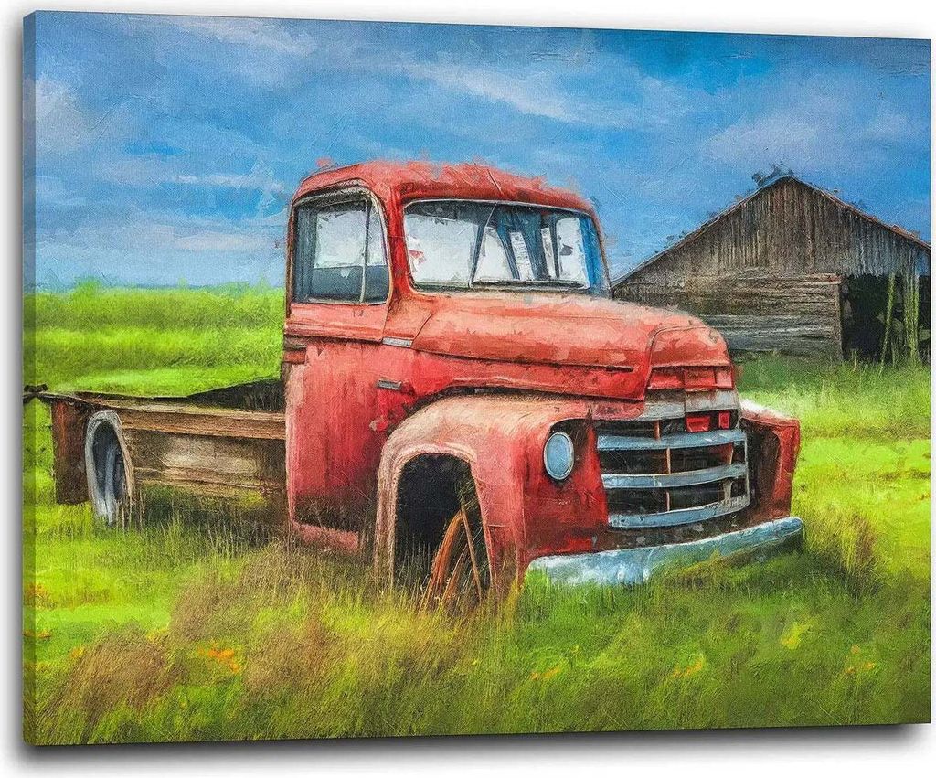 Wandbild Leinwandbild Retro Pickup Truck Kunstdruck XL Wanddeko: 90x60x2cm