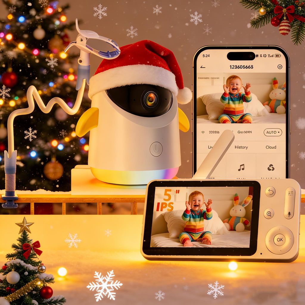 Babyphone mit Kamera und App 5 Zoll Video Babyphone WLAN mit RGB Nachtlicht Automatischer Bewegungserkennung Weinerkennung Nachtsicht mit Halterung