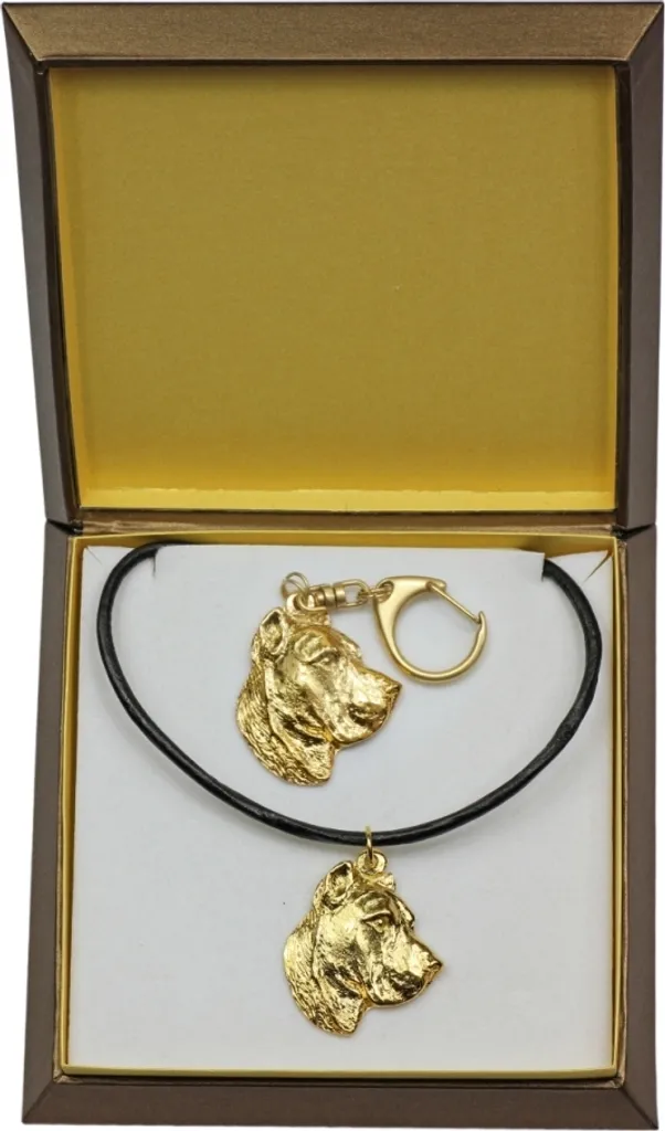 Art-Dog Presa Canario: Portachiavi e Collana Placcata Oro 24ct di Lusso