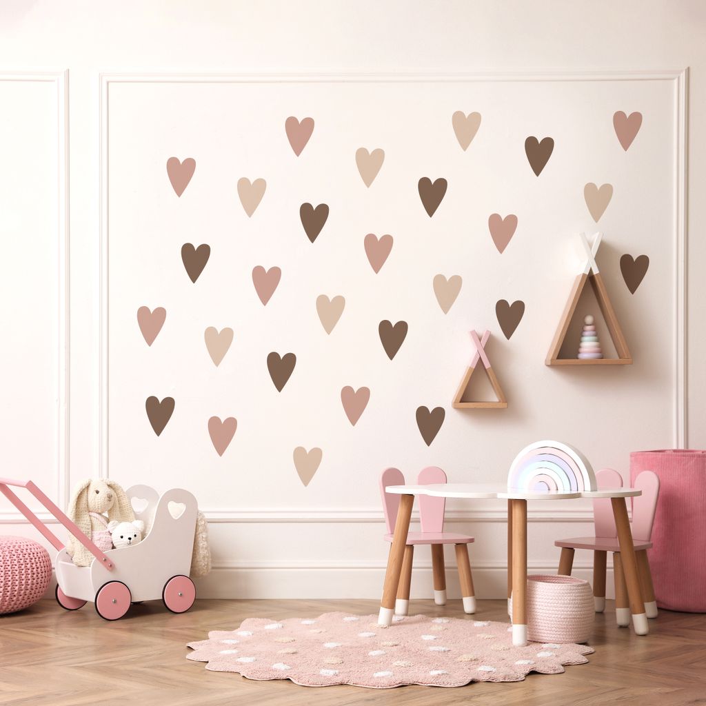 Muralo Aufkleber Wandsticker beige HERZEN Wanddeko Wandtattoo für Kinderzimmer Br. 60cm x Hö. 30cm