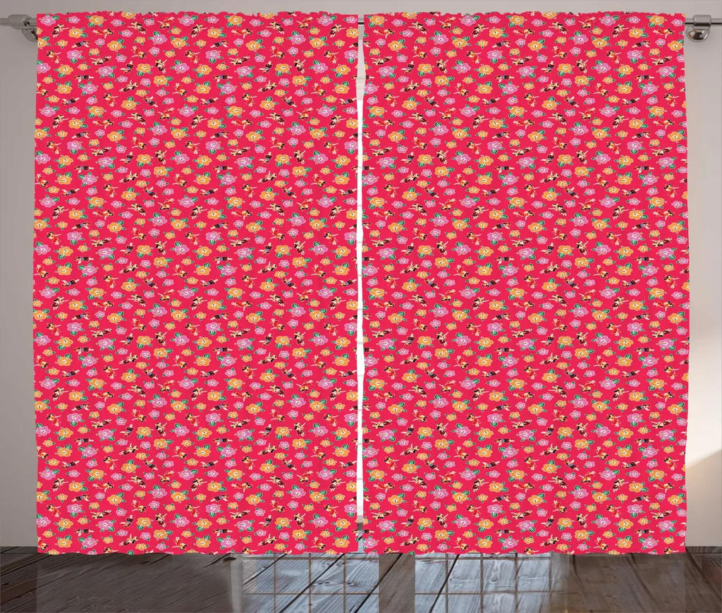 Rideaux de Salon Imprimés Hibiscus et Hula 280 x 225 cm avec Crochets
