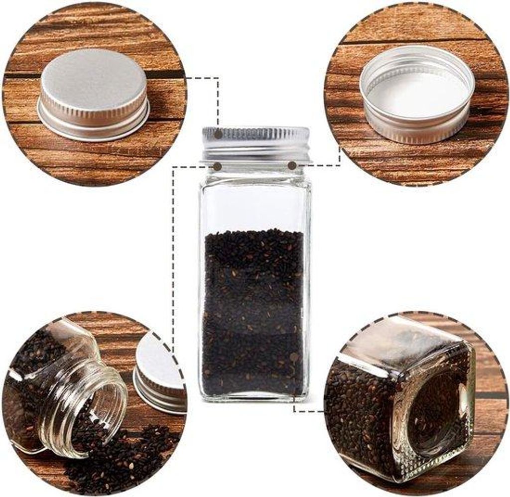 24 luchtdichte glazen kruidenpotjes-set, 120 ml durchsichtiger Küchenkräuterkorb mit Aluminiumdose, Schüssel, Reinigungsbürste und weißem Etik...