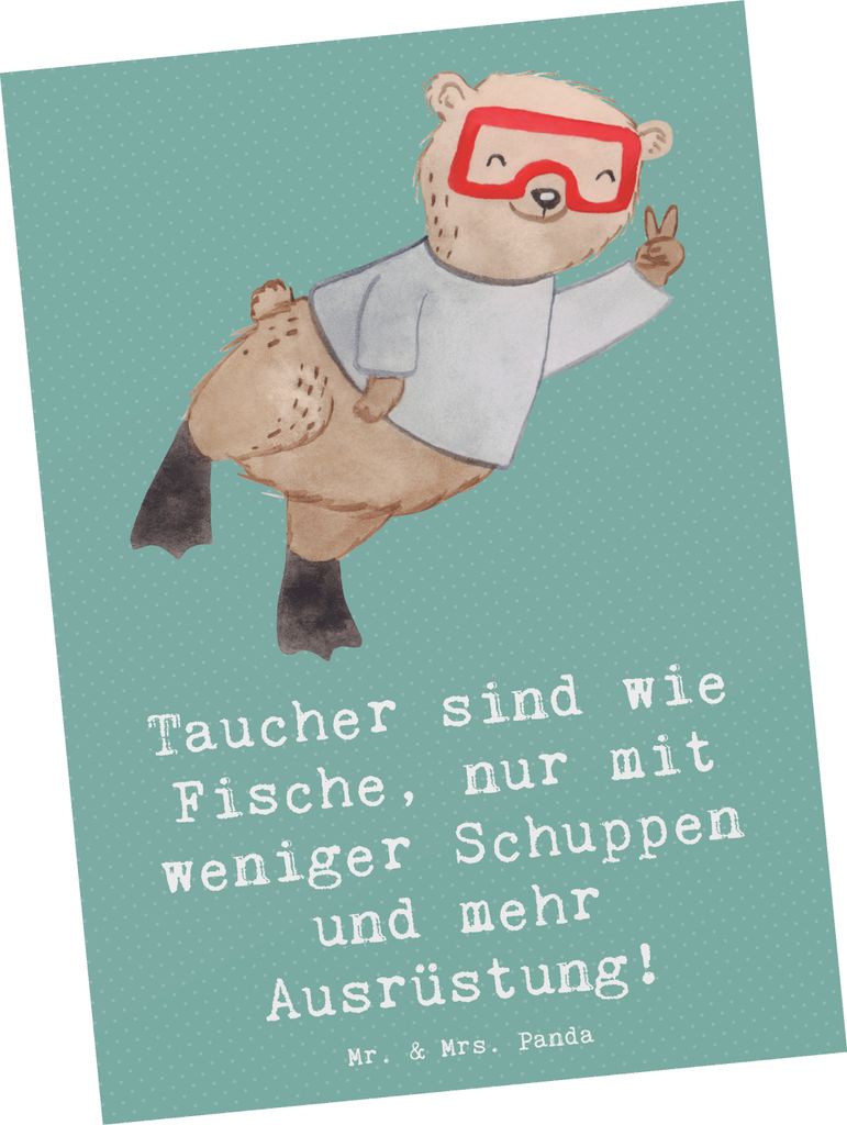 Mr. & Mrs. Panda Postkarte Tauchen Abenteuer - Meeresbrise - Geschenk, tauchausrüstung, unterwasserwelt, Ansichtskarte, Sportler, Postkarten, bild...