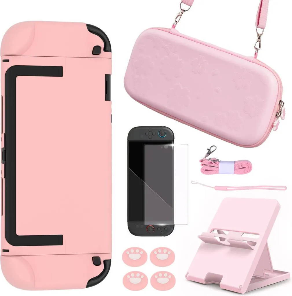 Kit Accessoires Switch 2 Sakura : Étui EVA Rigide et Support de Jeu 5-en-1