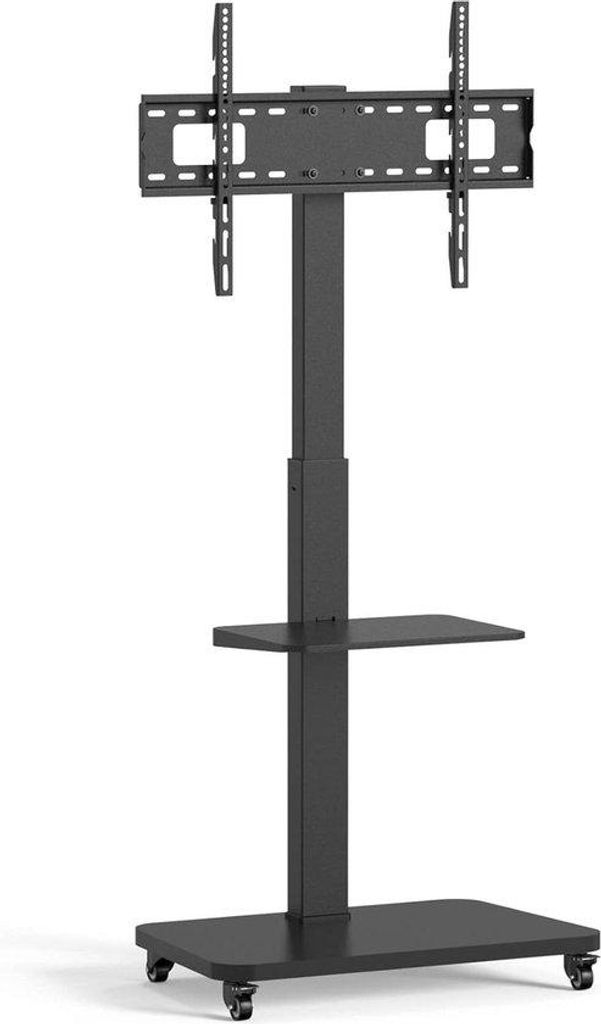 TV-Ständer für Fernseher von 37 bis 75 Zoll VESA 600x400 Tragkraft maximal 40 kg schwenkbar 35 Grad höhenverstellbar mobil inkl. Regal schwarz S...