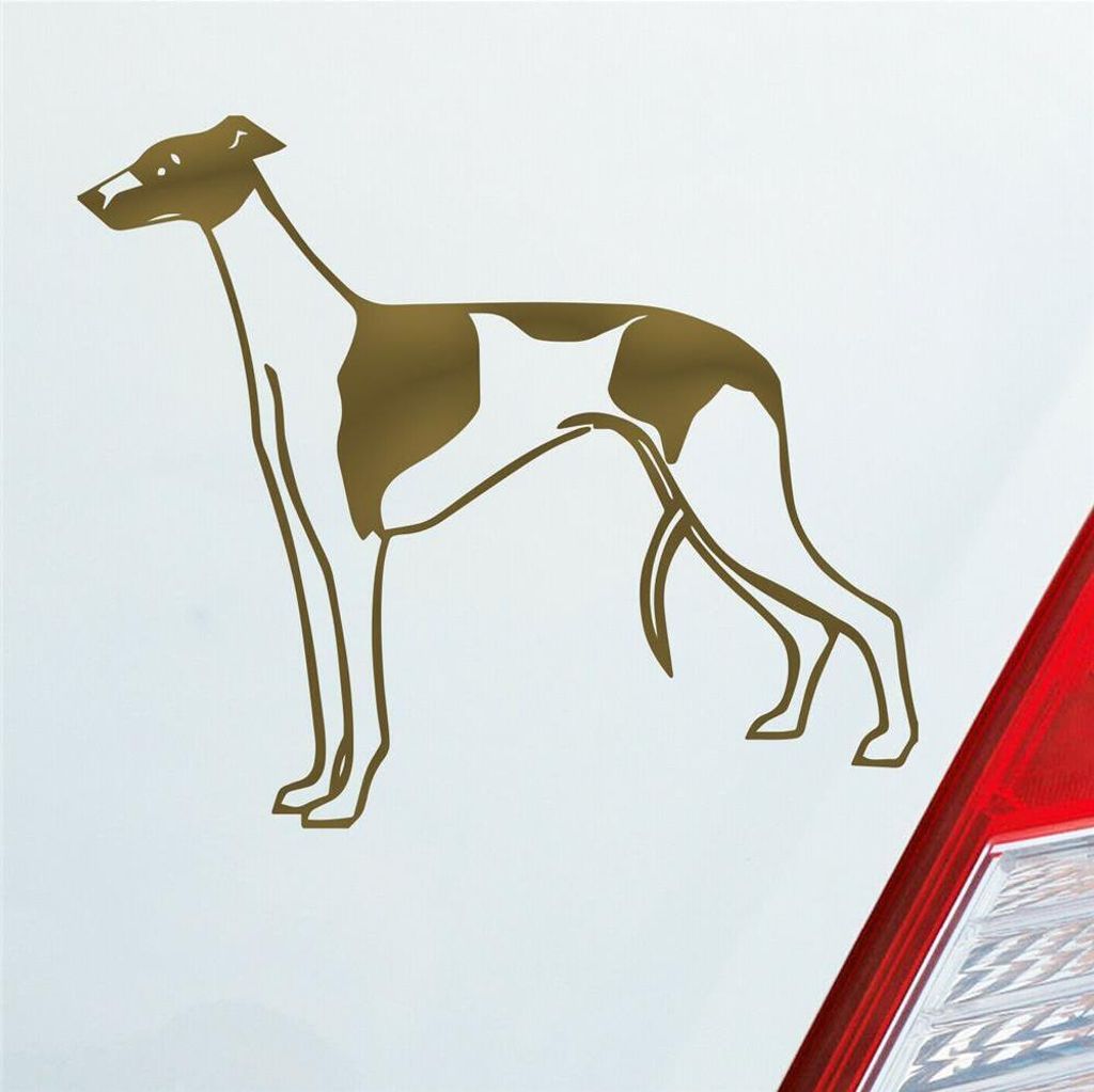 Auto Aufkleber Windhund Hund Dog Animal Tier 12x10 cm Gold Sticker Heckscheibenaufkleber