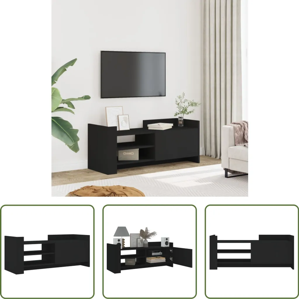 Mobile TV Legno Nero 100x35x40 cm - Resistente e Facile da Montare