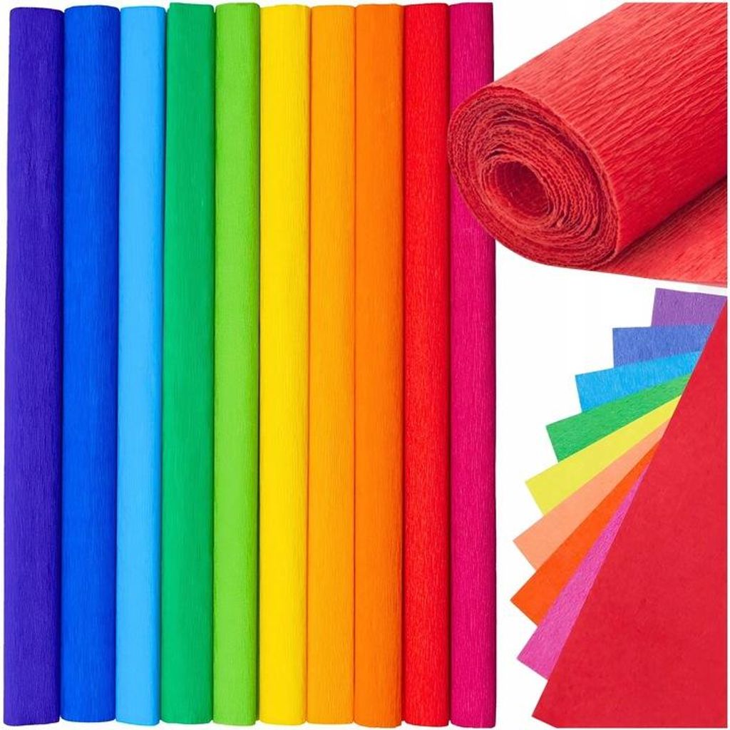 Krepppapier 50x200 Cm Set 10 Farben – Dekoratives Bastelpapier Auf Rolle Für Schule, DIY, Blumen, Girlanden Und Geschenkverpackung