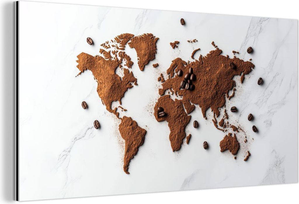 MuchoWow Wanddekoration Metall Metallbild Wandkunst 40x20 cm Weltkarte - Kaffee - Marmor MuchoWow Aluminium Gemälde - Bild - Aluminium