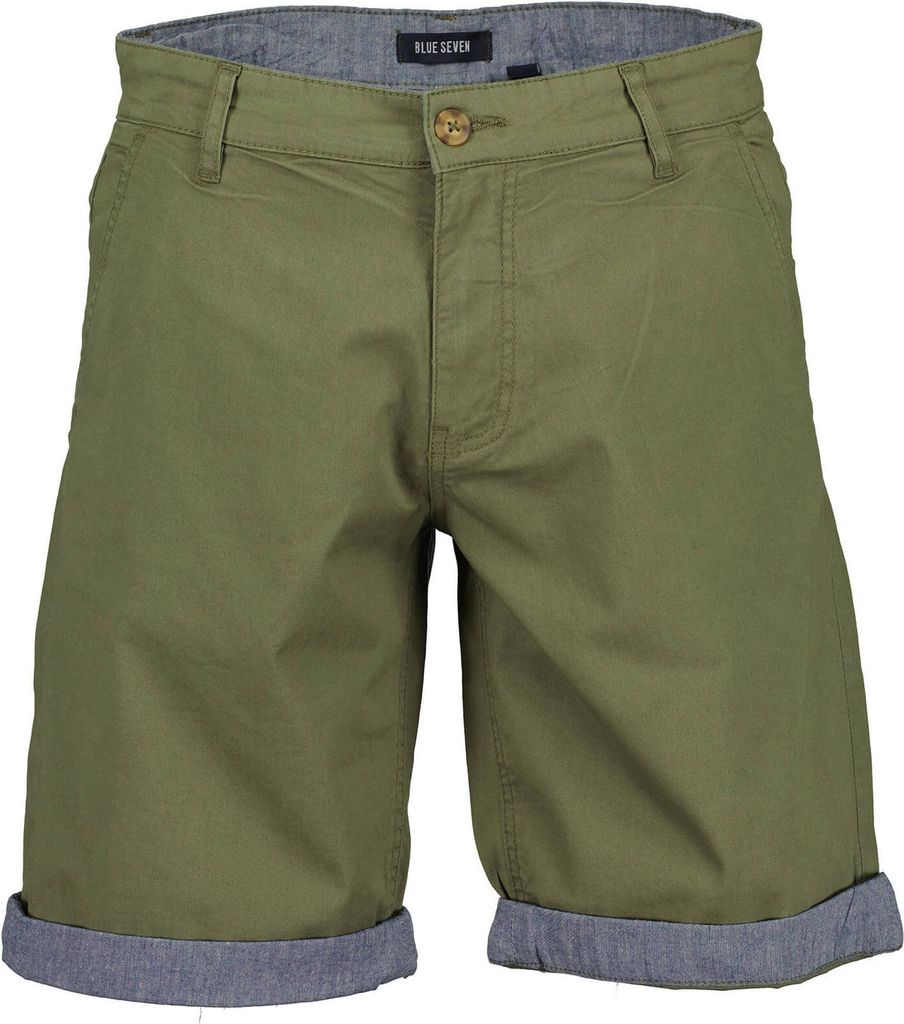Blue Seven Herren Twill Bermuda mit modischen Beinaufschlag - Kurze Hose mit Chambray-Details in Grün Größe L