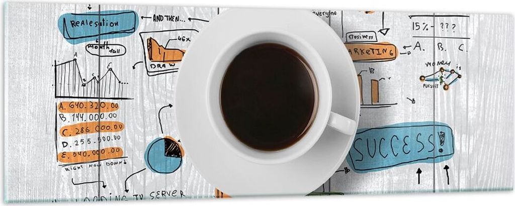 Bilder auf glas - Kaffee Morgen Tasse Frühstück - 90x30cm - Glasbilder - Wandbilder - Kunstdruck - zum Aufhängen bereit - Wanddekoration aus Gla...