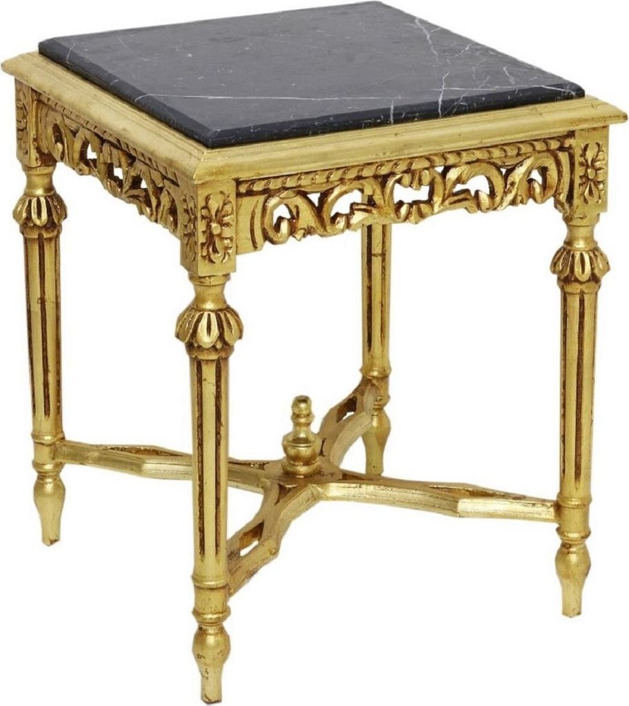 Casa Padrino Barock Beistelltisch Gold / Schwarz - Handgefertigter Massivholz Tisch mit Marmorplatte - Barock Wohnzimmer Möbel