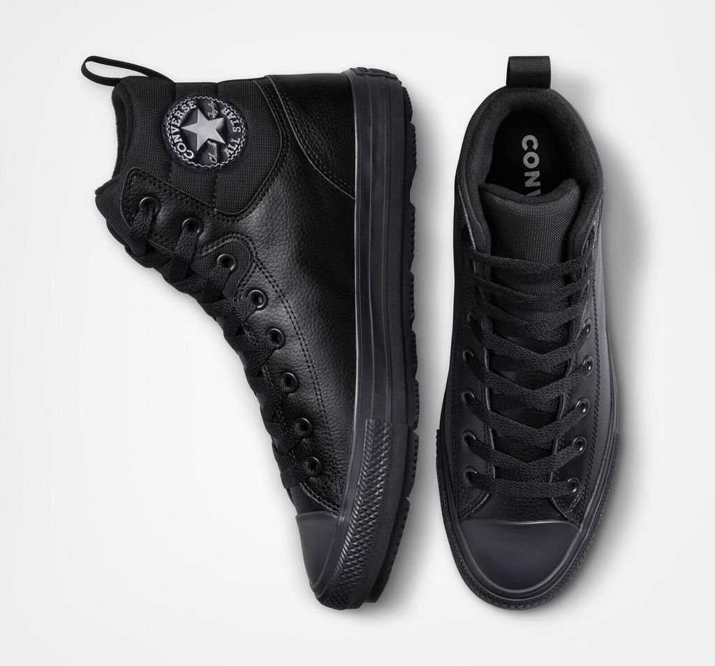 A pair of black Converse Chuck Taylor All Star Berkshire high-top sneakers are shown from a top-down perspective against a white background.