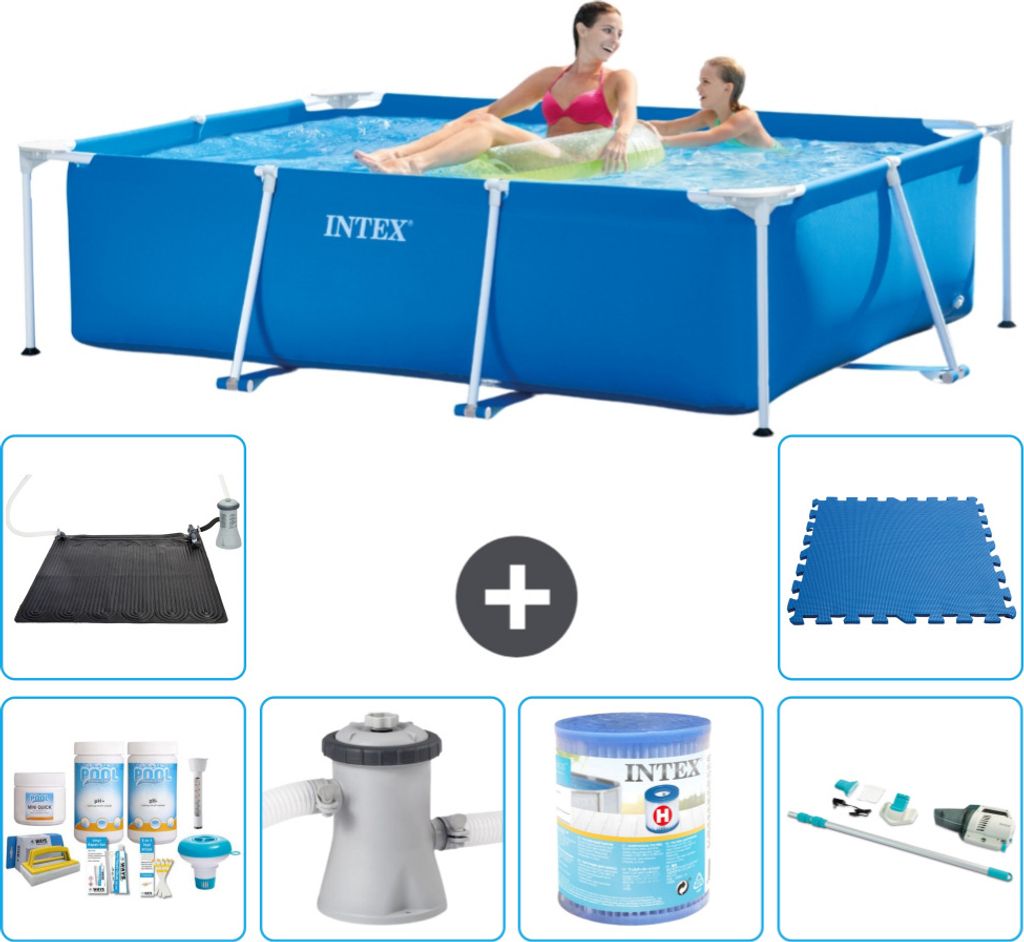 Intex-Schwimmbecken mit rechteckigem Rahmen – 220 x 150 x 60 cm – Blau – im Lieferumfang enthalten Wartungspaket - Filterpumpe für Schwimmba...