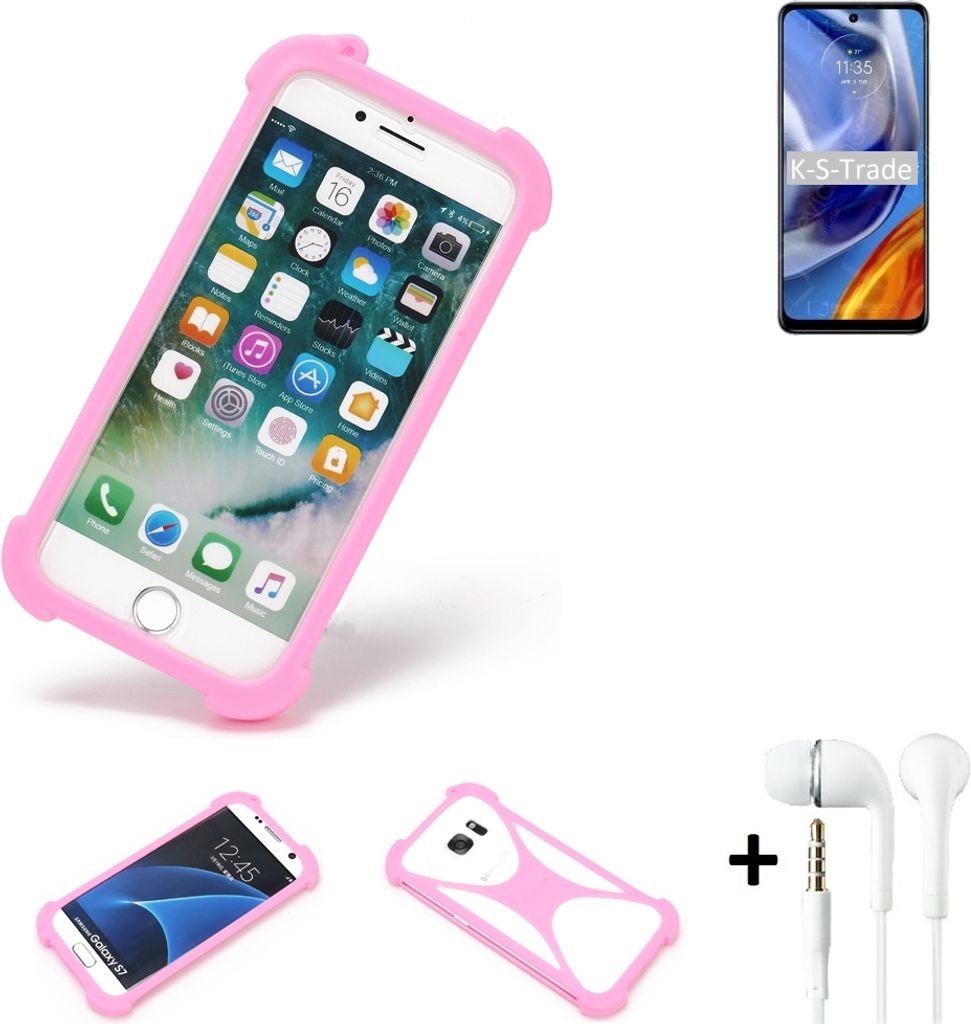K-S-Trade Bumper + Kopfhörer kompatibel mit Motorola Moto E32s Handy Hülle Schutzhülle Silikon Schutz Hülle Cover Case Silikoncase Silikonbumper