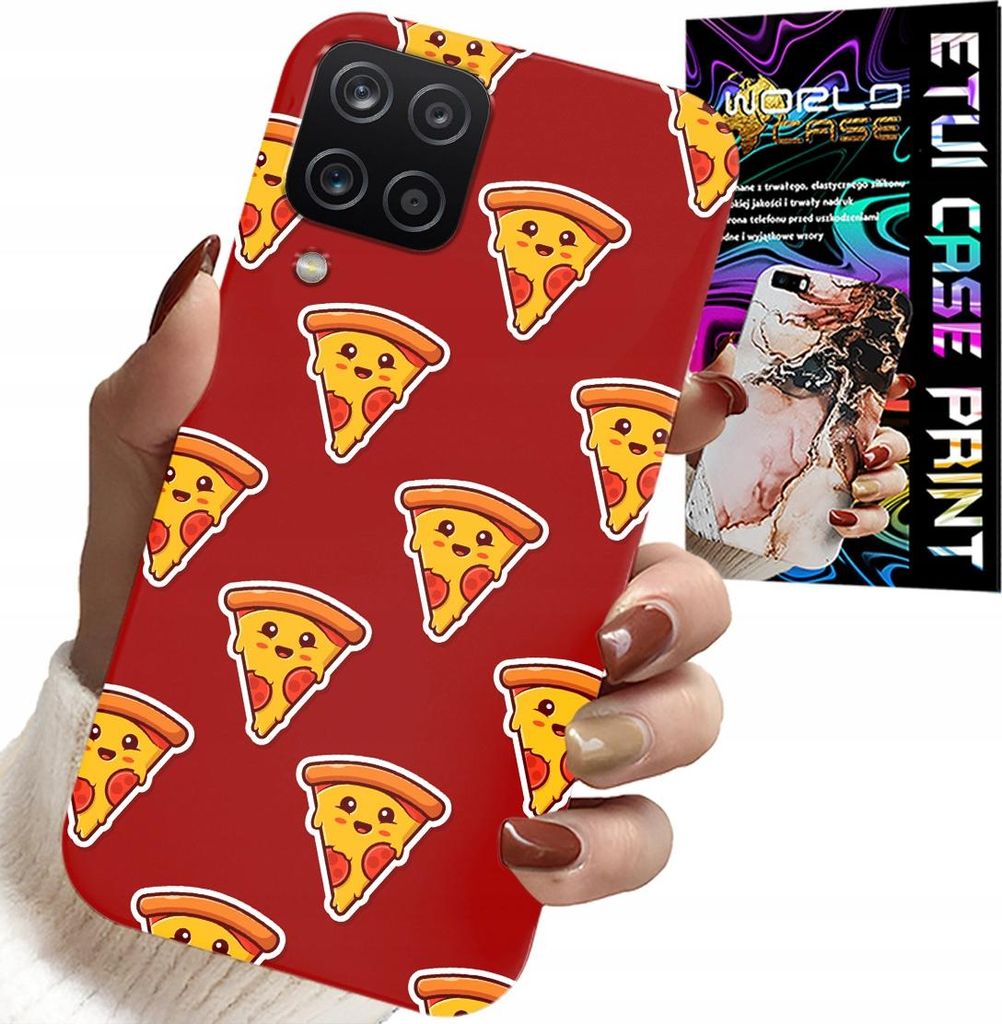 Etui Für Samsung A12 / M12 - Design Mit Fröhlicher Pizza Auf Rotem Hintergrund