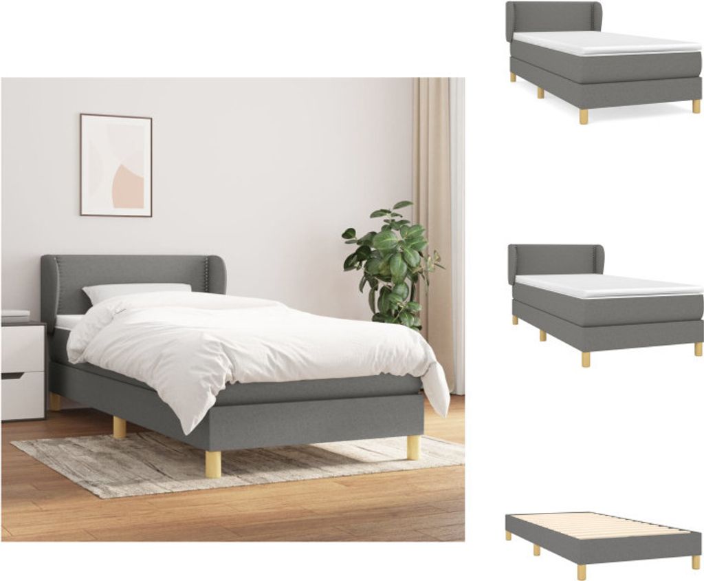 vidaXL Boxspringbett mit Matratze Dunkelgrau 90x200 cm Stoff - Betten & Bettgestelle
