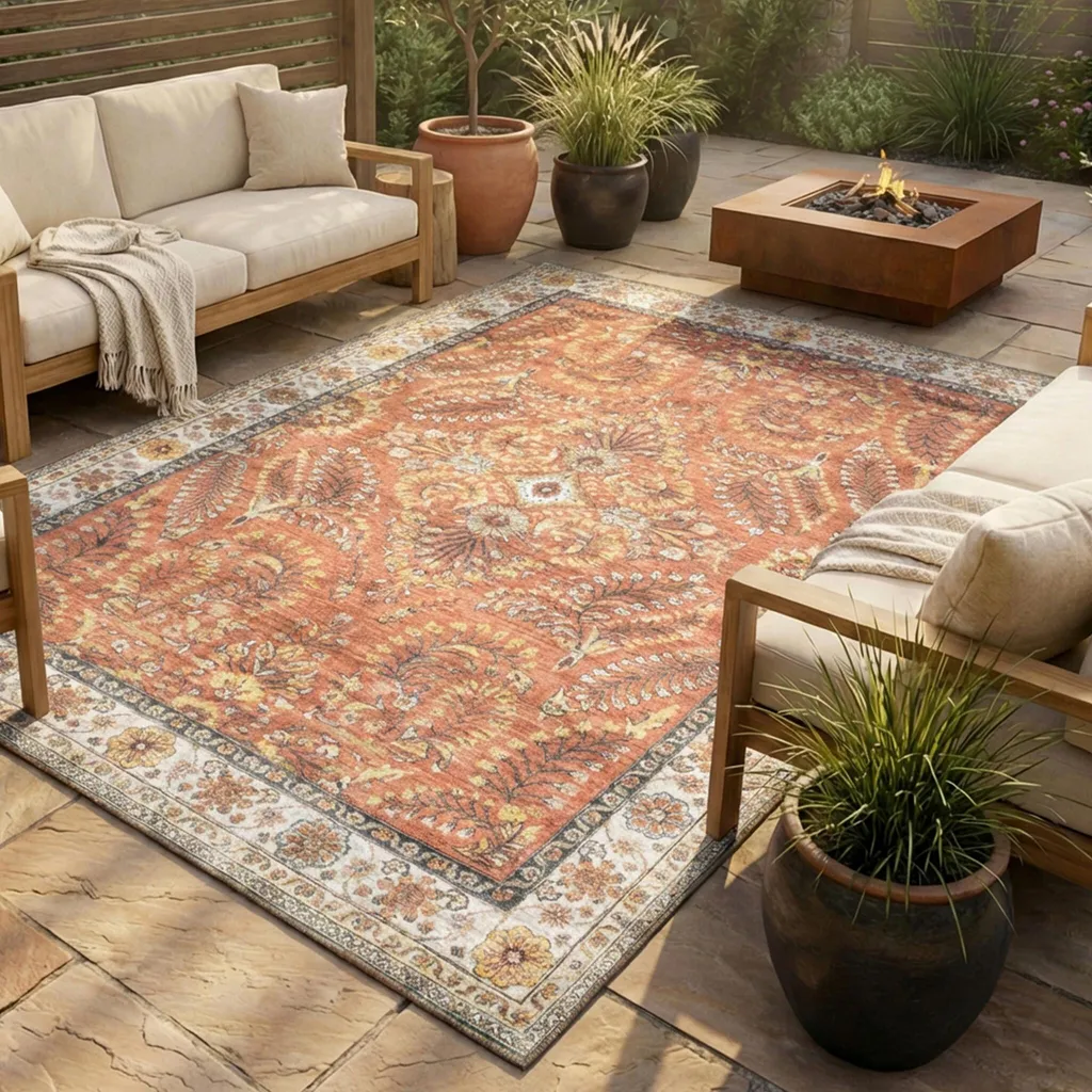 Tapis de salon ovale terracotta 80x150 - Déco cosy Santo Flora Volero