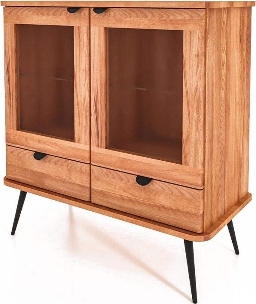 Anrichte Tula Kernbuche massiv 97x46x102 mit 2 Türen 2 Schubladen und Glasfront