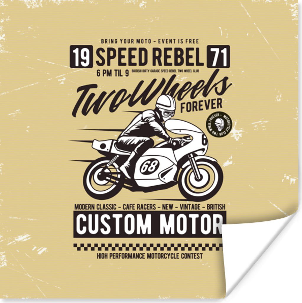 MuchoWow Poster Motorrad - Motorradhelm - Mann - Vintage 100x100 cm - Babyzimmer