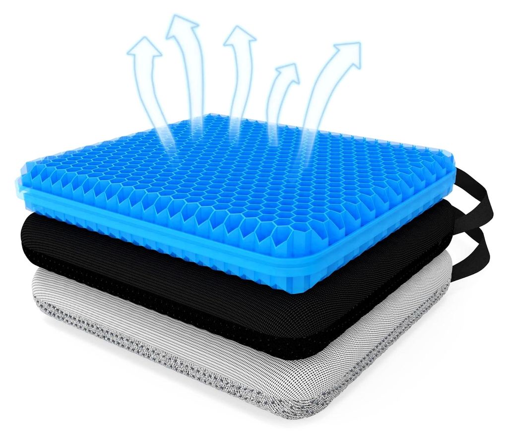 Gel-Sitzkissen mit 2 Bezügen - Kissen zur Druckentlastung bei Steißbein-, Ischias- und unteren Rückenschmerzen - Alternative aus Memory Foam - K...